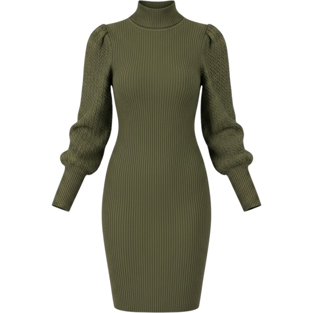 Alice + Olivia NWT Sweater Dress Women S Olive Ribbed Knit Puff CC108534701 $395